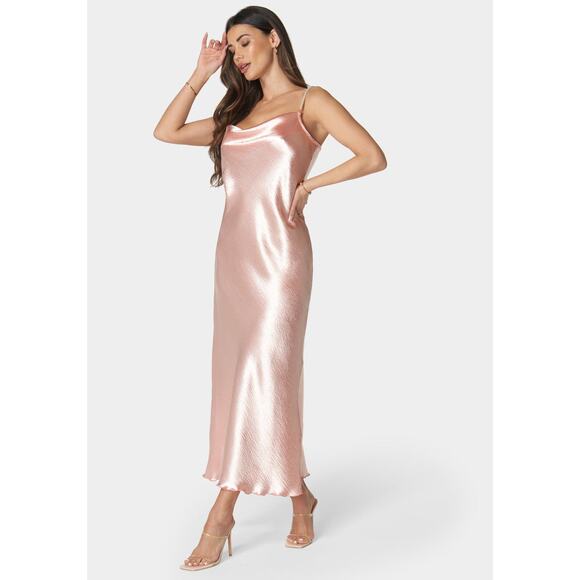 MSRP $129 HAMMERED SATIN COWL NECK PEARL STRAP MAXI DRESS S | SAME DAY SHIP - Picture 3 of 10